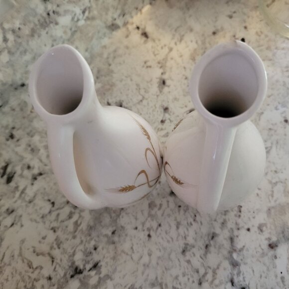 Vintage White Ceramic Pitcher Set With Gold Wheat Design - Picture 3 of 7